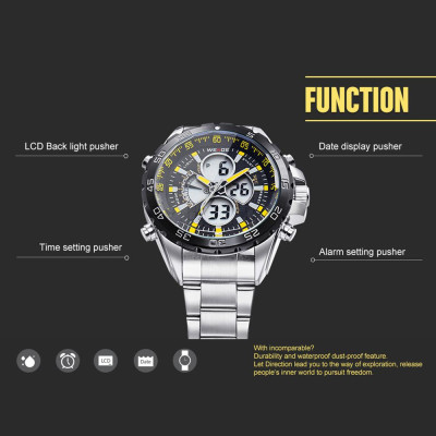 Đồng hồ nam WEIDE WH1103 Màn hình kép,kỹ thuật số,Đèn nền LCD chống thấm nước 