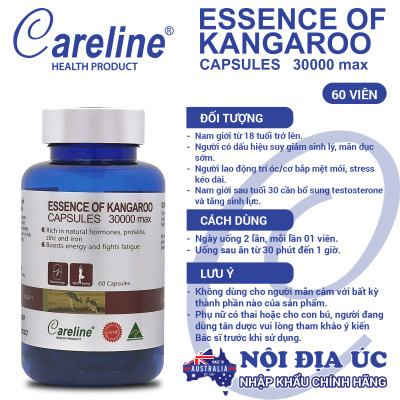 Essence of Kangaroo Careline Úc Hộp 60 viên tăng cường sinh lý nam, tăng testosterone tự nhiên