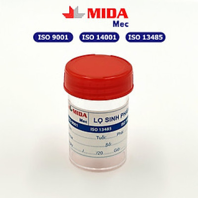 Lọ đựng mẫu phân MidaMec không gá 40ml PS đóng gói 100 lọ/bao - Nắp Đỏ