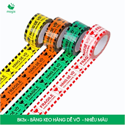 Combo 3 cuộn băng keo HÀNG DỄ VỠ 4.8 cm - Băng dính niêm phong đóng hàng - Nhiều màu