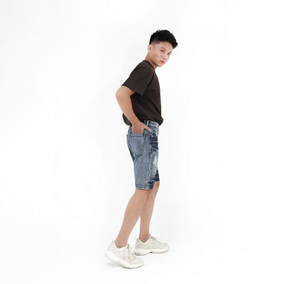 Quần Short Jeans Nam Cao Cấp HUNTER X-RAYS Form Slimfit Cotton màu Xanh Rách S42