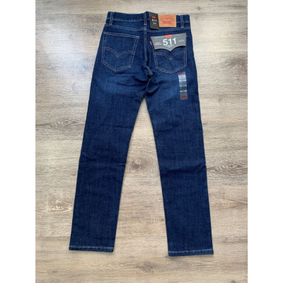 Quần Jean nam cao cấp ống đứng le511 màu xanh đậm vải xuất khẩu xướt nhẹ dáng slimfit vải co giãn