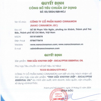 Tinh dầu Khuynh diệp thiên nhiên nguyên chất Nano Cinnamon 10/30/50/100ml - thông mũi, đuổi côn trùng. Có kiểm định