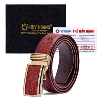HC4830 - Dây nịt nam da cá sấu Huy Hoàng gai bụng 3,5P màu nâu đỏ