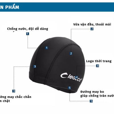 Nón Bơi Vải PU co dãn cao cấp, độ đàn hồi cao, bền đẹp , phù hợp với các bạn không quen loại nịt chặt Yesure Cleacco Cao Cấp Chống Thấm Nước , Mềm Mại - Hàng Chính Hãng