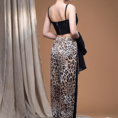 Quần beo lụa cát form suông đắp chiffon dọc LM112431 [BST Da Beo]