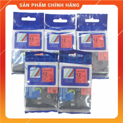 Nhãn In HZE-431 - Đen nền đỏ 12mm x 8m - Dùng cho máy in BROTHER - AIMO - PUTY [Hàng nhập khẩu]