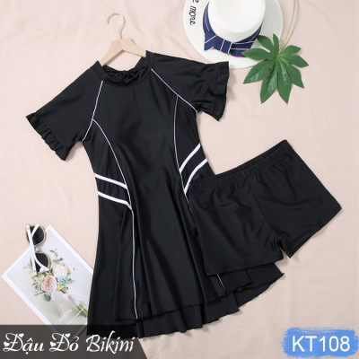 Bikini big size nữ, đồ bơi áo tắm size lớn cho người béo, dáng váy giấu bụng quần sooc đùi rời, hàng chất đẹp xịn | KT108
