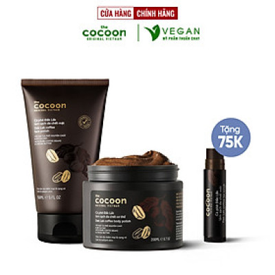 Bộ 3 Cà phê Đắk Lắk tẩy da chết Cocoon: Cơ thể 200ml + Da mặt 150ml + Son môi 5g