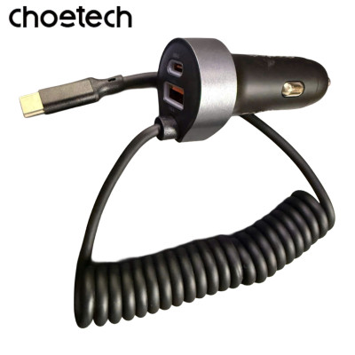 Tẩu Choetech TC0030  sạc nhanh ô tô 65W tích hợp thêm dây cáp sạc lò xo Type C (Hàng chính hãng)