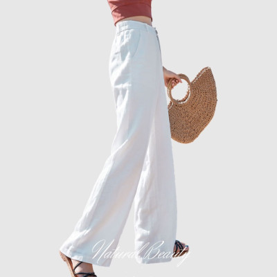 Quần dài nữ suông chất liệu linen mát mẻ , quần có khóa trước và chun sau dễ mặc và dễ phối đồ QD07