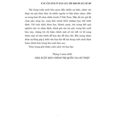 Về các Tổng thống Mỹ trong cuộc chiến tranh xâm lược Việt Nam ( Xuất bản lần thứ ba có chỉnh sửa) bản in 2025