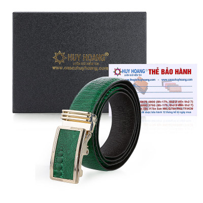 Dây nịt nam da đà điểu Huy Hoàng màu xanh lá HC4474
