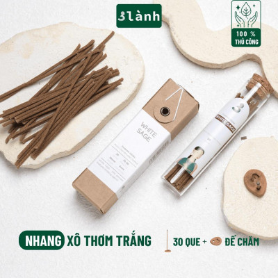 Nhang Thủ Công Xô Thơm Trắng 3 Lành Hộp 30 Que 100 % Tự Nhiên Tặng Kèm Đế Chăm Không Hóa Chất Xông Thơm