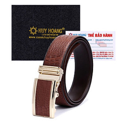 HJ4115 - Dây nịt nam da thật vân cá sấu Huy Hoàng màu nâu