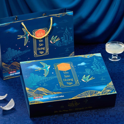 Hộp Quà Yến Sào Lộc Kim Thịnh Vượng Hoàng Kim (Set 50g Tinh Chế Sợi Thượng Hạng & 4 Hũ Yến Chưng) Quà Tặng Đối Tác