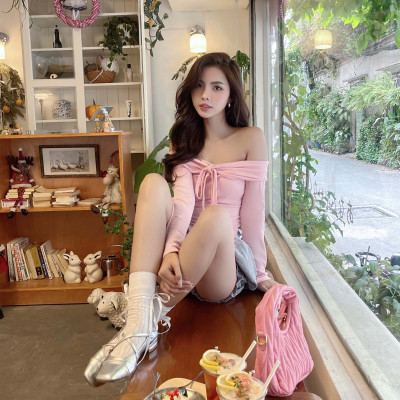 DOTTIE - Áo thun dài tay nhún ngực - Hồng - T1049