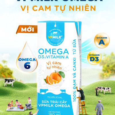 Sữa trái cây VPMILK Omega vị CAM tự nhiên cho bé trên 1 tuổi hộp 180ml (Thùng 48 hộp)