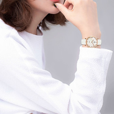 【START】đồng hồ nữ thời trang Mặt số xà cừ đồng hồ thạch anh thiết kế mỏng đồng hồ dây đai màu vàng hồng