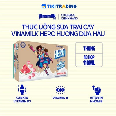 Thùng 48 hộp thức uống sữa trái cây vị dưa hấu Vinamilk Hero 110ml