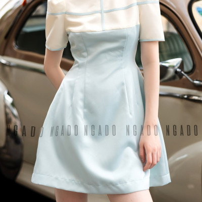 Đầm xanh mint phối trắng NGADO , đầm nữ , Đầm ngắn trẻ trung , Đầm thiết kế