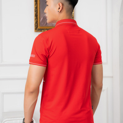 Áo Polo đỏ phối kẻ ngang Aligro ALGPLO71