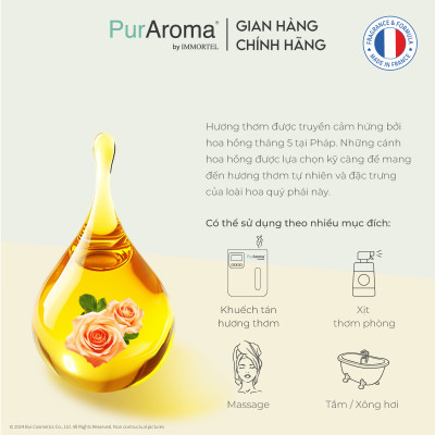 (Đậm Đặc | Chai Lớn) Tinh dầu HOA HỒNG nguyên chất PurAroma by IMMORTEL - Chính hãng Pháp