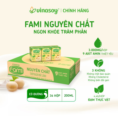 Thùng Sữa đậu nành Vinasoy Fami nguyên chất (200ml x 36 Hộp)