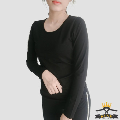 Áo thun tay dài nữ đen trắng trơn KING Áo dài tay nữ đen, dáng ôm, chất thun cotton lạnh mặc hè siêu mát W05