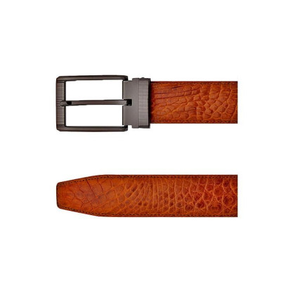 HC4829 - Dây nịt nam da cá sấu Huy Hoàng đầu kim 3,5P màu vàng