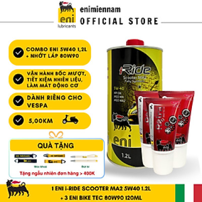 (HCM) Combo Eni Scooter MA2 5W40 1.2L +3 Nhớt Lap Eni Bike Tec 80W90 120ml