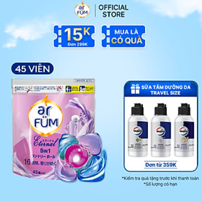 Viên giặt Quần áo arFUM 5 trong 1 MỚI thơm tinh dầu nước hoa, khử khuẩn 99% - 4 mùi hương (túi 45 viên)