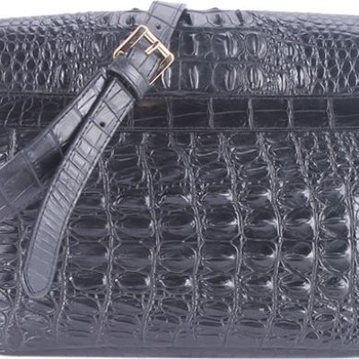 Túi Xách Da Cá Sấu Huy Hoàng Hộp Vuông HT6201 (20 x 37 cm) - Đen