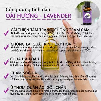 Tinh dầu Oải hương cao cấp. Lavender Essential Oil 50ML. Tinh dầu xông phòng  giúp thư giãn, giảm căng thẳng, cải thiện giấc ngủ, khử mùi, thanh lọc không khí. Tinh dầu thơm phòng Vemoda