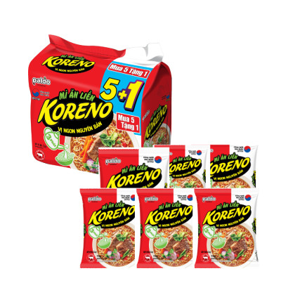 Thùng 6 Lốc Mì ăn liền Koreno Vị Bò Cay Lốc 5 +1 gói