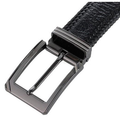 Dây nịt nam da đà điểu Huy Hoàng đan viền đầu kim màu đen HC4457