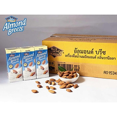 Blue Diamond - Thùng Sữa Hạt Hạnh Nhân ALMOND BREEZE vị Vanilla 180ml x 24 Hộp