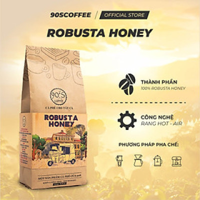 Cà Phê Robusta Honey Rang Xay Nguyên Chất - 90S Coffee Vietnam - 100% Cà Phê Sạch Cao Cấp