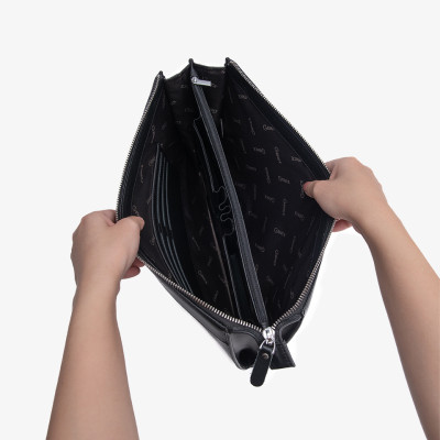 Ví Cầm Tay Nam Clutch Da GENCE CL07 Da Bò Cao Cấp Màu Đen Có Dây Đeo Vai