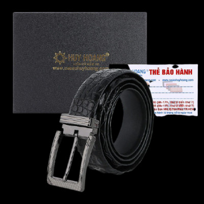 Dây nịt nam da cá sấu Huy Hoàng gai đuôi đầu kim màu đen HC4733