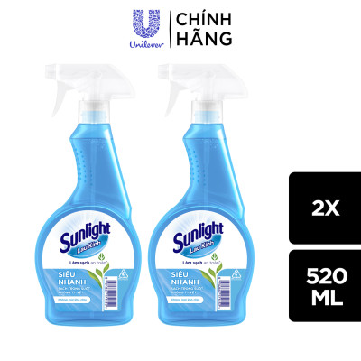 Combo 2 Nước Lau Kính Sunlight Siêu Nhanh Phiên bản nâng cấp từ Cif Sạch Không Tỳ Vết Chai 520ml
