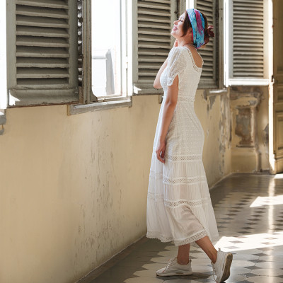Đầm Maxi Trắng Đầm Maxi Đi Biển Thời trang thiết kế Hity DRE119 (Trắng Kim Cương)