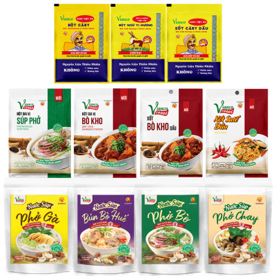 Combo 3 Gói Gia Vị Súp Cô Đặc Vị Phở Bò - Phở Gà - Phở Chay gói 200ml Vianco Foods Tiện Lợi