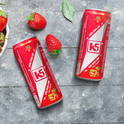 Nước Tăng Lực K5 Sâm Ngọc Linh Lốc 6 Lon Vị Dâu Tây Đỏ (320ml/Lon)