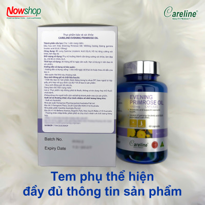 Evening Primrose Oil 1000mg Careline hộp 60 viên dầu hoa anh thảo Úc đẹp da cân bằng nội tiết tố nữ