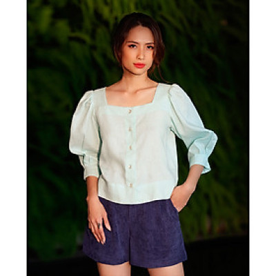 Áo Croptop Linen Aqua TOP132 Thời trang thiết kế Hity