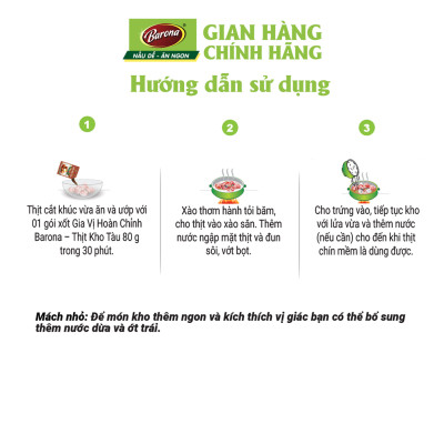 Combo 1 hộp (20 gói) Gia Vị Thịt Kho Tàu Barona 80g ướp ngon chuẩn vị không cần nêm nếm