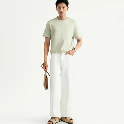 Quần denim nam / Quần jean màu Trắng thêu túi sau Form Straight cropped - RT 10S25DPA011 | ROUTINE CÀ MAU