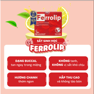 Sắt Bột Buccal Tan Ngay Trong Miệng Ferrolip ( hộp 20 gói) dự phòng thiếu máu cho người lớn, mẹ bầu 