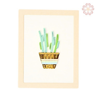Thiệp Quilling nghệ thuật có khung - chậu cây nhỏ - size 8.5 x 6.5 cm
